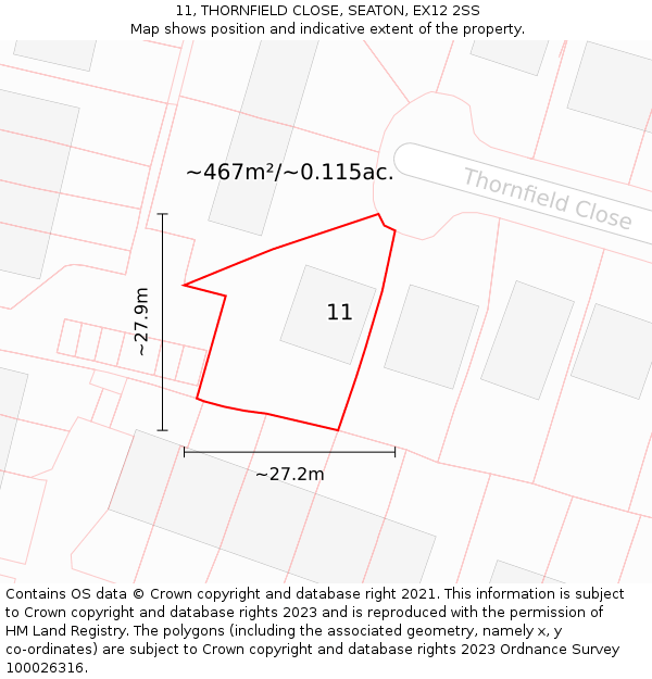 11, THORNFIELD CLOSE, SEATON, EX12 2SS: Plot and title map