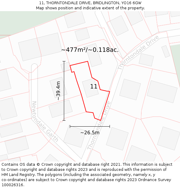 11, THORNTONDALE DRIVE, BRIDLINGTON, YO16 6GW: Plot and title map