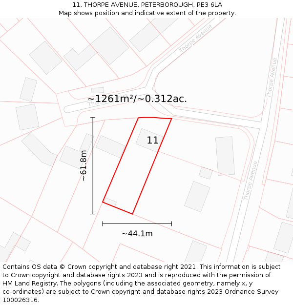 11, THORPE AVENUE, PETERBOROUGH, PE3 6LA: Plot and title map