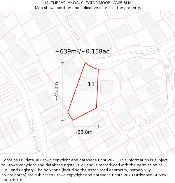 11, THREAPLANDS, CLEATOR MOOR, CA25 5HA: Plot and title map