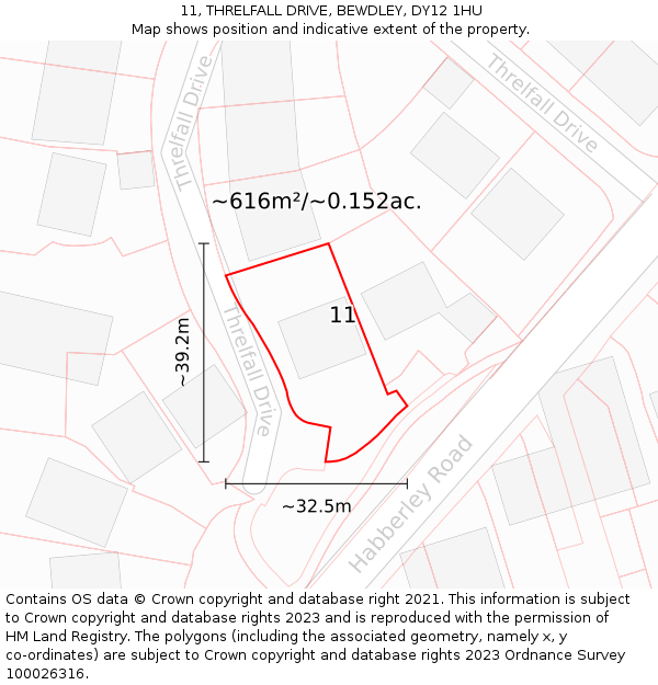 11, THRELFALL DRIVE, BEWDLEY, DY12 1HU: Plot and title map