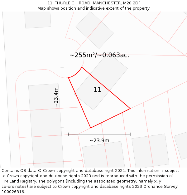 11, THURLEIGH ROAD, MANCHESTER, M20 2DF: Plot and title map