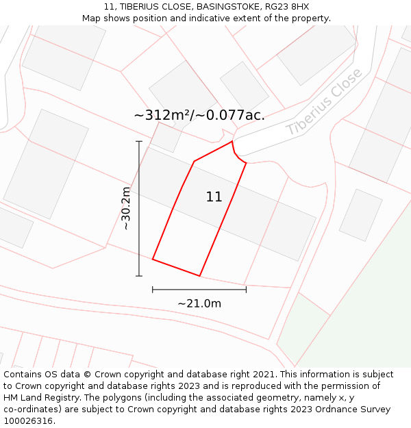 11, TIBERIUS CLOSE, BASINGSTOKE, RG23 8HX: Plot and title map