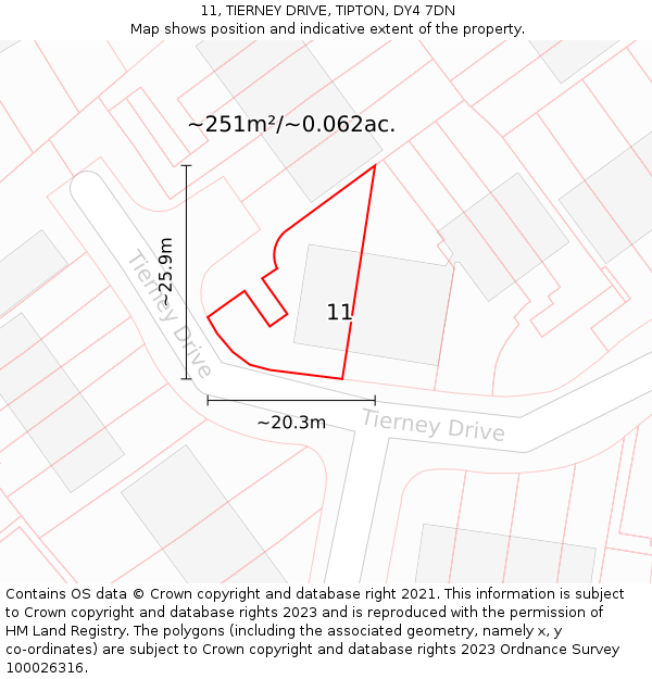 11, TIERNEY DRIVE, TIPTON, DY4 7DN: Plot and title map