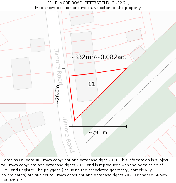 11, TILMORE ROAD, PETERSFIELD, GU32 2HJ: Plot and title map
