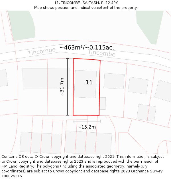 11, TINCOMBE, SALTASH, PL12 4PY: Plot and title map