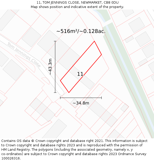 11, TOM JENNINGS CLOSE, NEWMARKET, CB8 0DU: Plot and title map