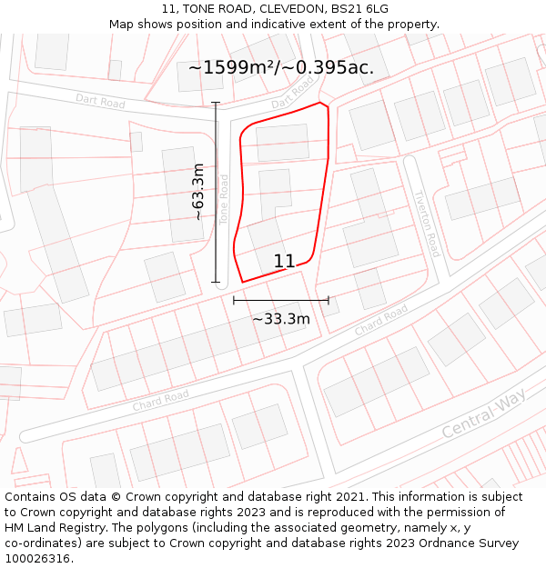 11, TONE ROAD, CLEVEDON, BS21 6LG: Plot and title map