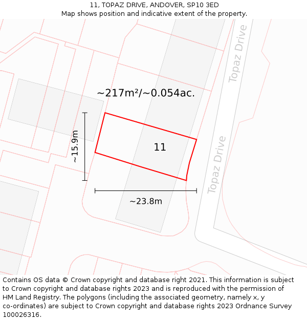 11, TOPAZ DRIVE, ANDOVER, SP10 3ED: Plot and title map