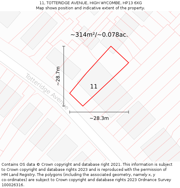 11, TOTTERIDGE AVENUE, HIGH WYCOMBE, HP13 6XG: Plot and title map