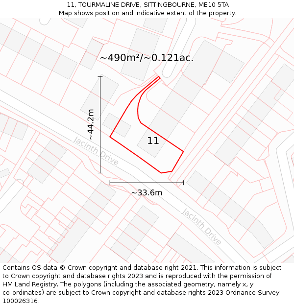 11, TOURMALINE DRIVE, SITTINGBOURNE, ME10 5TA: Plot and title map