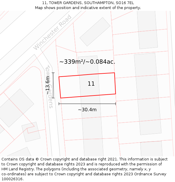 11, TOWER GARDENS, SOUTHAMPTON, SO16 7EL: Plot and title map