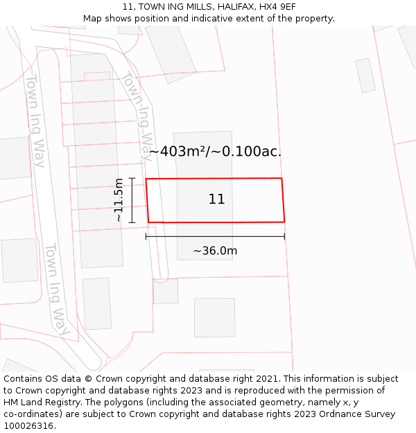 11, TOWN ING MILLS, HALIFAX, HX4 9EF: Plot and title map