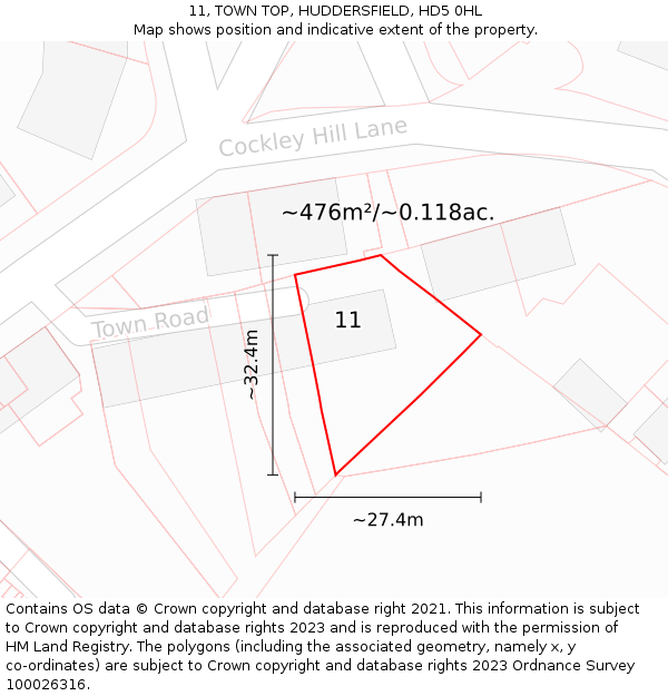 11, TOWN TOP, HUDDERSFIELD, HD5 0HL: Plot and title map