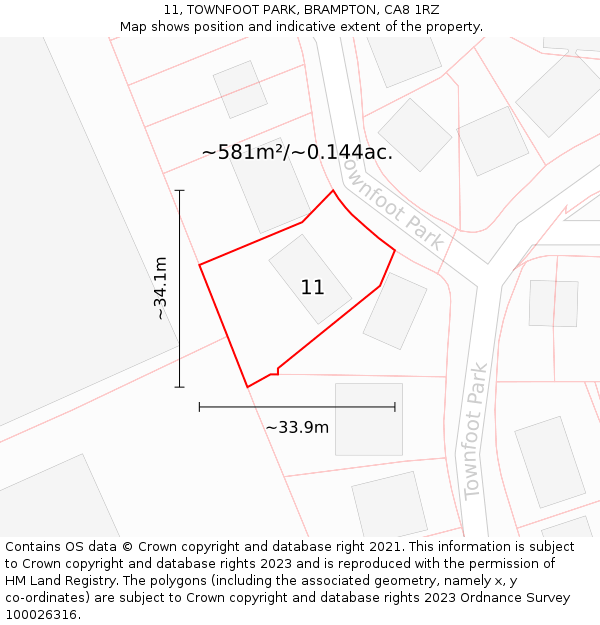 11, TOWNFOOT PARK, BRAMPTON, CA8 1RZ: Plot and title map