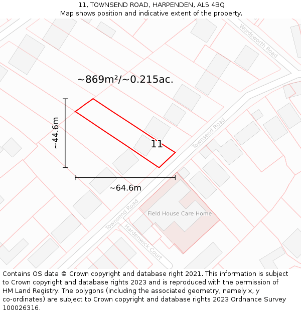 11, TOWNSEND ROAD, HARPENDEN, AL5 4BQ: Plot and title map