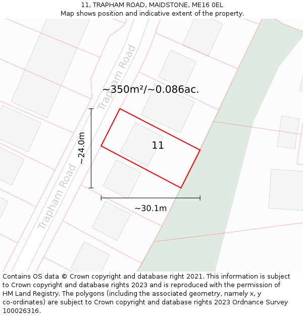 11, TRAPHAM ROAD, MAIDSTONE, ME16 0EL: Plot and title map