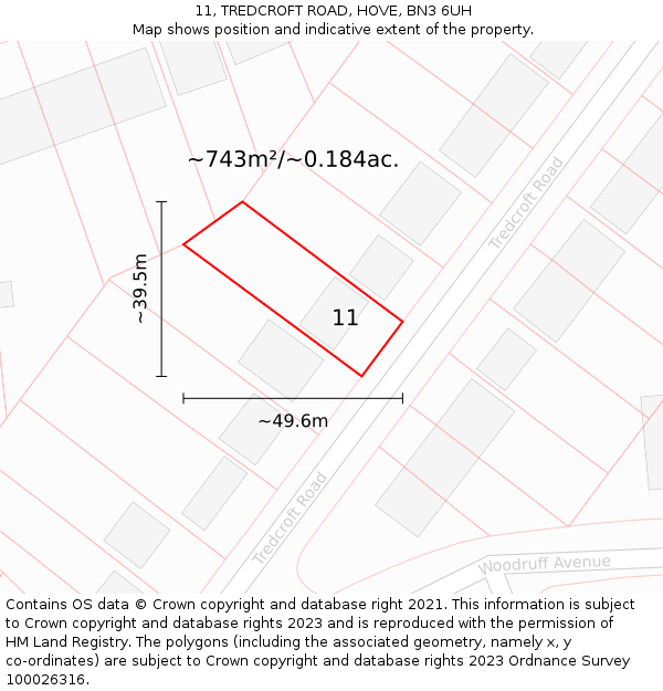 11, TREDCROFT ROAD, HOVE, BN3 6UH: Plot and title map