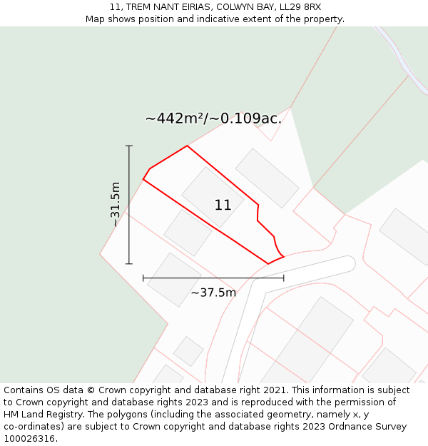 11, TREM NANT EIRIAS, COLWYN BAY, LL29 8RX: Plot and title map