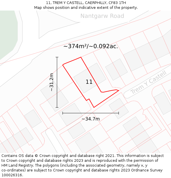 11, TREM Y CASTELL, CAERPHILLY, CF83 1TH: Plot and title map