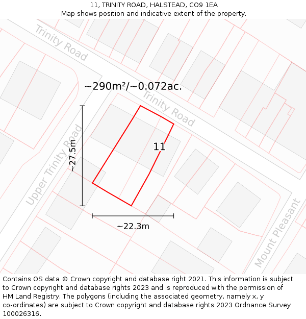 11, TRINITY ROAD, HALSTEAD, CO9 1EA: Plot and title map