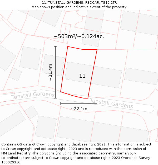 11, TUNSTALL GARDENS, REDCAR, TS10 2TR: Plot and title map