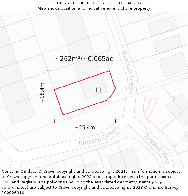 11, TUNSTALL GREEN, CHESTERFIELD, S40 2DY: Plot and title map