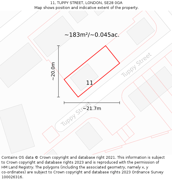 11, TUPPY STREET, LONDON, SE28 0GA: Plot and title map