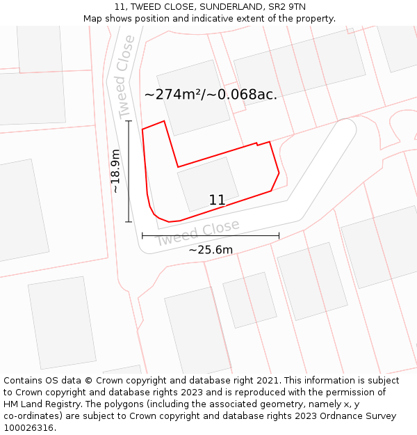 11, TWEED CLOSE, SUNDERLAND, SR2 9TN: Plot and title map