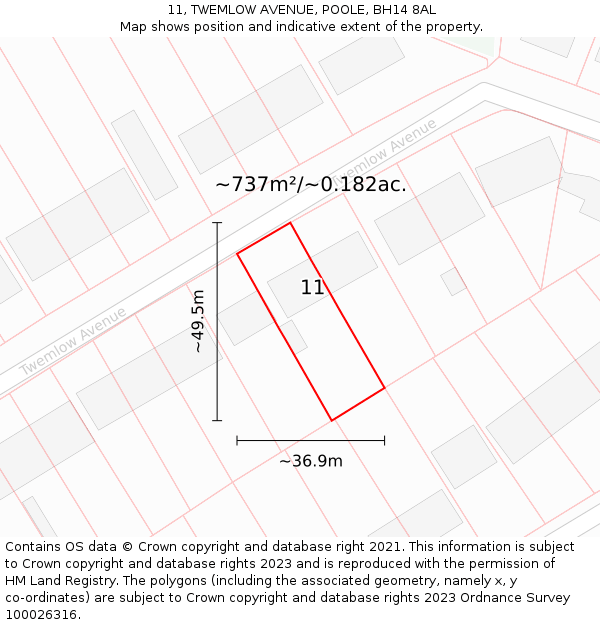 11, TWEMLOW AVENUE, POOLE, BH14 8AL: Plot and title map