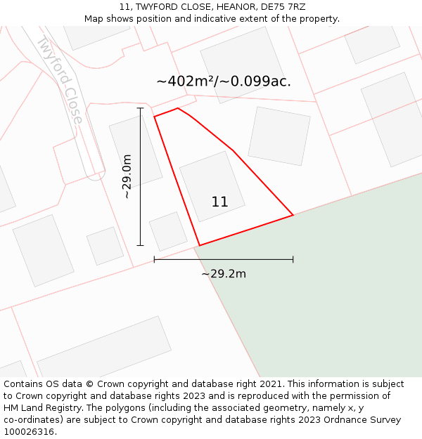 11, TWYFORD CLOSE, HEANOR, DE75 7RZ: Plot and title map