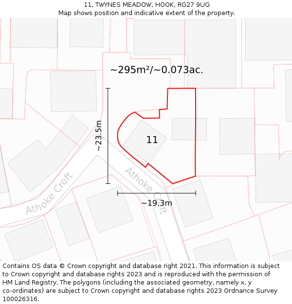 11, TWYNES MEADOW, HOOK, RG27 9UG: Plot and title map