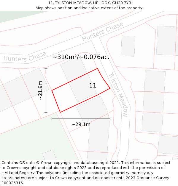 11, TYLSTON MEADOW, LIPHOOK, GU30 7YB: Plot and title map