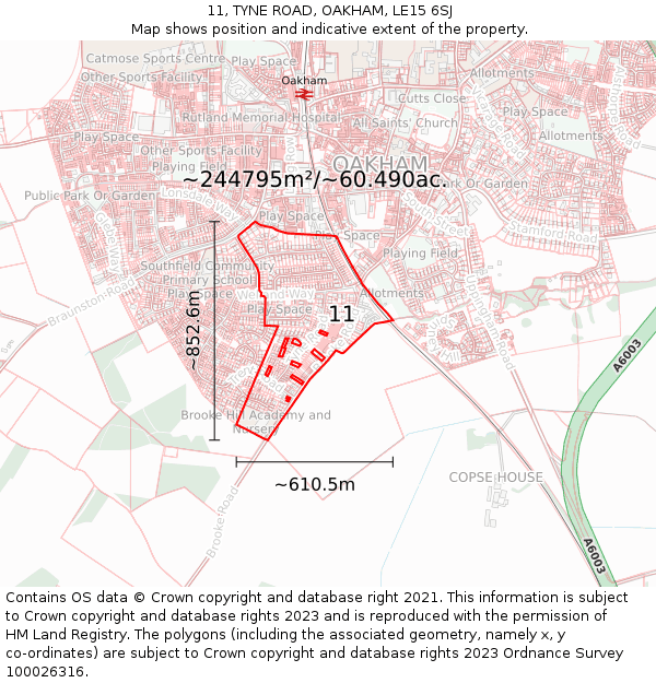 11, TYNE ROAD, OAKHAM, LE15 6SJ: Plot and title map