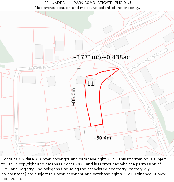 11, UNDERHILL PARK ROAD, REIGATE, RH2 9LU: Plot and title map