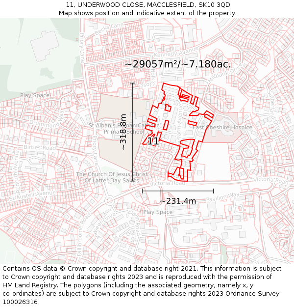 11, UNDERWOOD CLOSE, MACCLESFIELD, SK10 3QD: Plot and title map