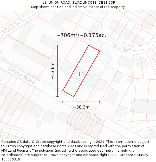 11, UNION ROAD, SWADLINCOTE, DE11 0QF: Plot and title map