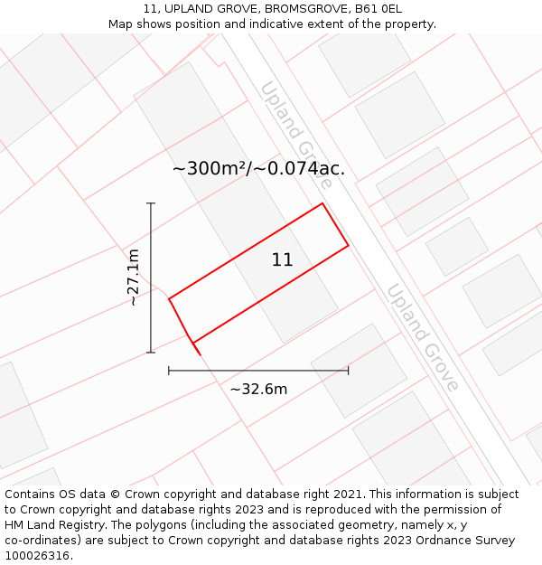 11, UPLAND GROVE, BROMSGROVE, B61 0EL: Plot and title map