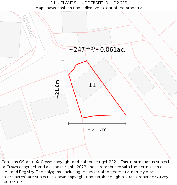 11, UPLANDS, HUDDERSFIELD, HD2 2FS: Plot and title map