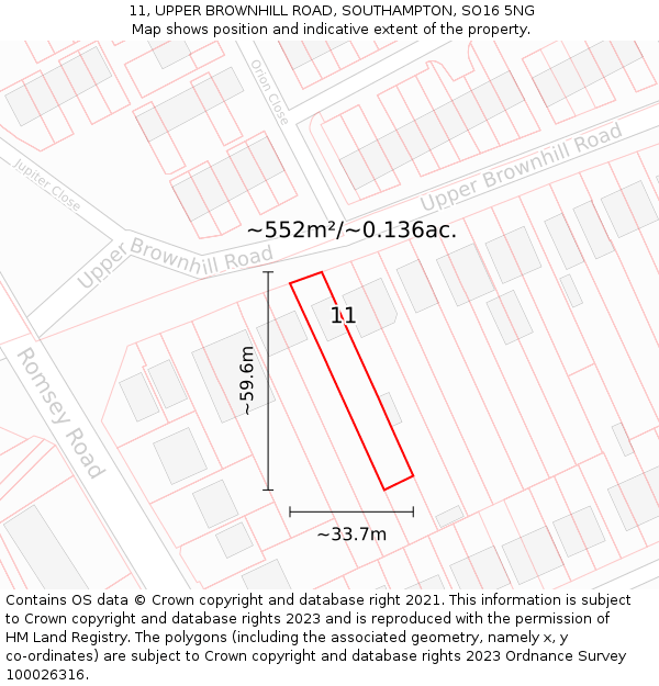 11, UPPER BROWNHILL ROAD, SOUTHAMPTON, SO16 5NG: Plot and title map