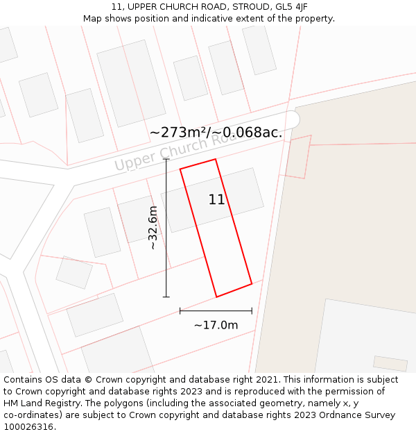 11, UPPER CHURCH ROAD, STROUD, GL5 4JF: Plot and title map