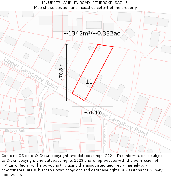 11, UPPER LAMPHEY ROAD, PEMBROKE, SA71 5JL: Plot and title map