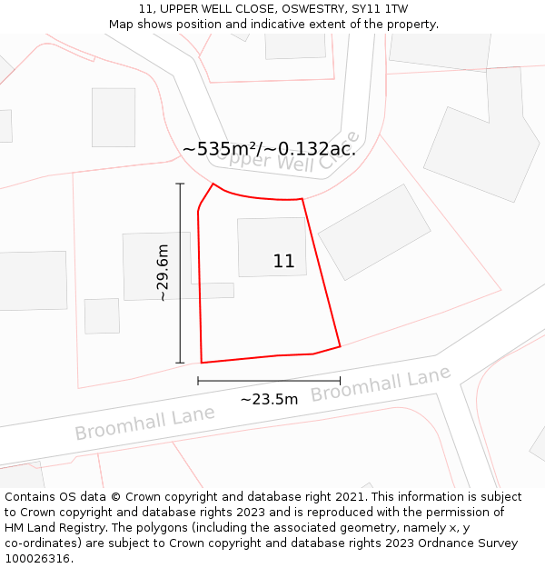 11, UPPER WELL CLOSE, OSWESTRY, SY11 1TW: Plot and title map