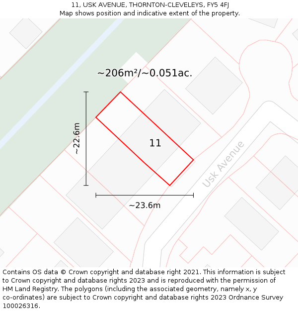 11, USK AVENUE, THORNTON-CLEVELEYS, FY5 4FJ: Plot and title map
