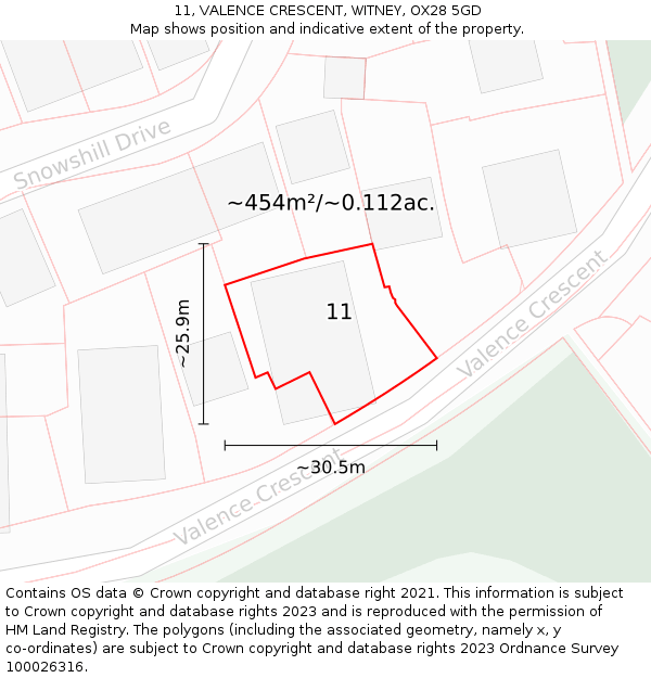 11, VALENCE CRESCENT, WITNEY, OX28 5GD: Plot and title map