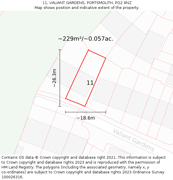 11, VALIANT GARDENS, PORTSMOUTH, PO2 9NZ: Plot and title map