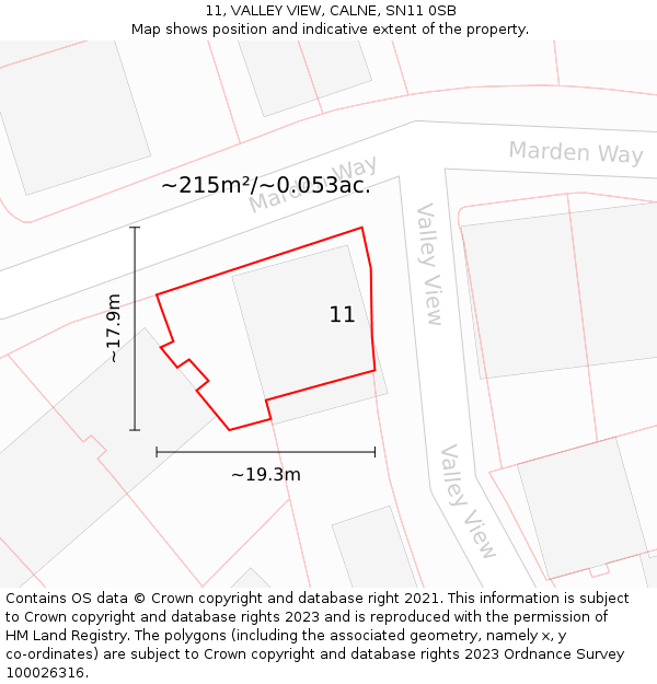 11, VALLEY VIEW, CALNE, SN11 0SB: Plot and title map