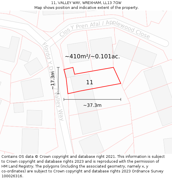 11, VALLEY WAY, WREXHAM, LL13 7GW: Plot and title map