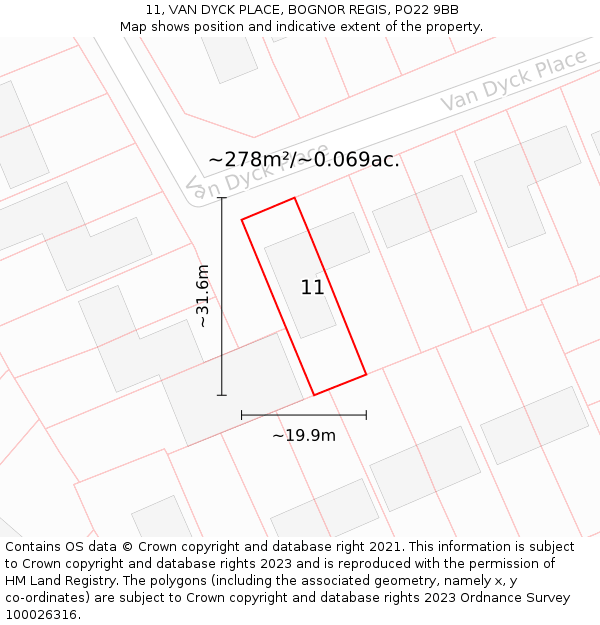 11, VAN DYCK PLACE, BOGNOR REGIS, PO22 9BB: Plot and title map