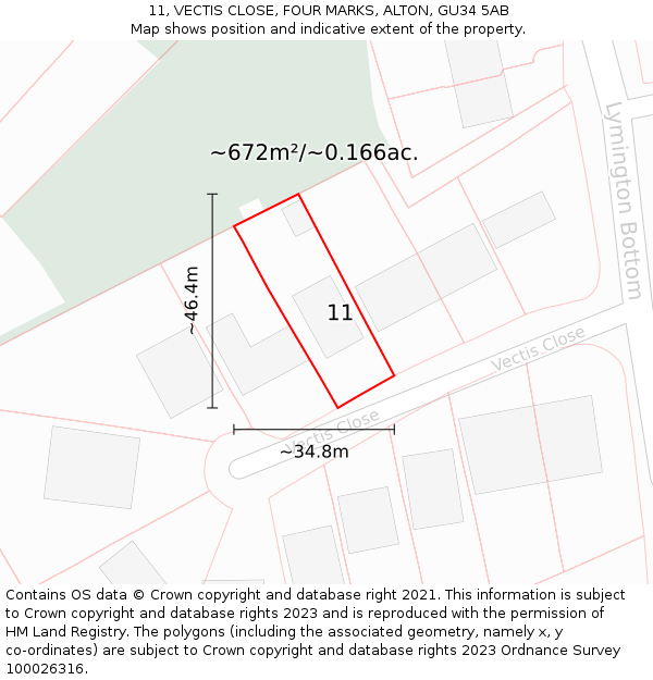 11, VECTIS CLOSE, FOUR MARKS, ALTON, GU34 5AB: Plot and title map